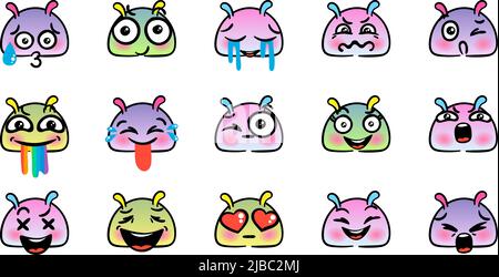 Various Cartoon Emoticons Set with Snails or Slugs. Doodle faces, eyes ...