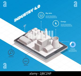 Smart industry isometric composition with factory building 3d vector illustration Stock Vector