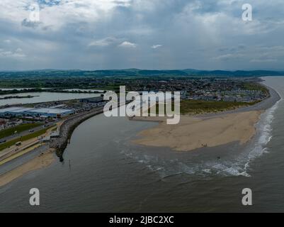 Aerial Photos of Rhyl Harbor and Sea Front Stock Photo