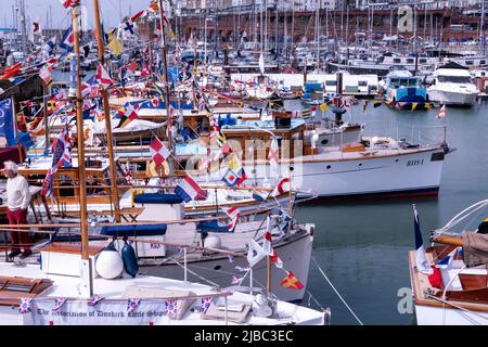 Vessels of the association of Dunkirk Little Ships on display in Ramsgate harbour at the Platinum Jubilee festival. Stock Photo