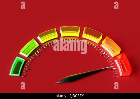 3d illustration  round control panel icon. High  risk concept on speedometer. Credit rating scale Stock Photo