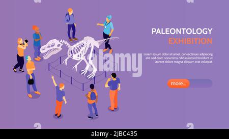 Isometric guide excursion horizontal banner composition with slider button editable text and human characters of visitors vector illustration Stock Vector