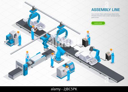 Vector of robotic arms assembling a modern car. Industrial assembly ...
