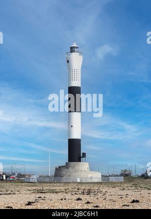 Built in 1961, this is the fifth lighthouse on Dungeness Headland and is the one still in use today. Stock Photo