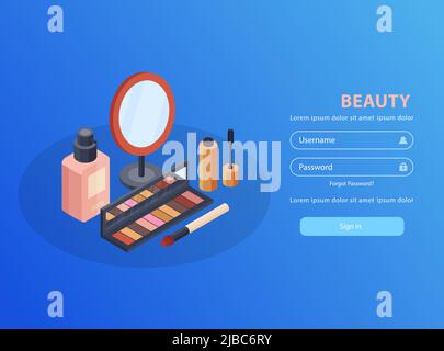 Cosmetics and beauty mobile application with mirror and mascara isometric  vector illustration Stock Vector