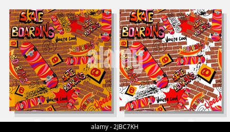 Pattern seamless skateboard. Skateboarding day. Modern style. Fashion style print for youth people. Stock Vector