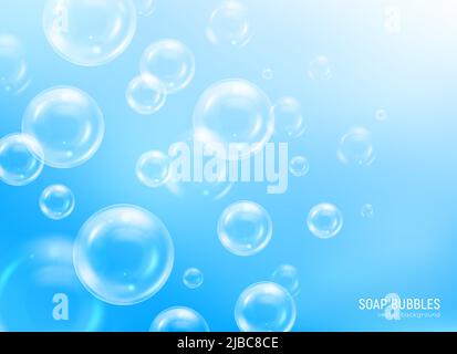 Soap bubbles bright sun and sky realistic background vector illustration Stock Vector