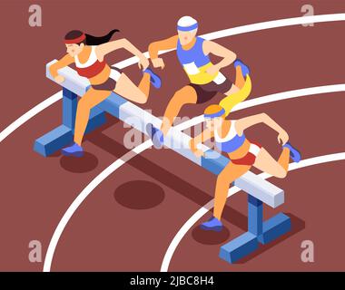 Hurdle race woman jumping over obstacle vector background Stock Vector ...