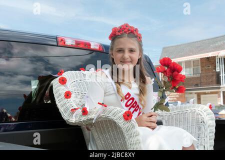 Posed photo of teenager Ava Tinnnirello, the Poppy Queen of the 2022 College Point memorial Day Parade in Queens, New York City. Stock Photo