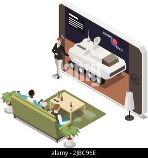 Online presentation remote work composition with people at living room table and presenter with tablet vector illustration Stock Vector