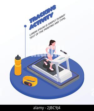 Running people concept with active tracking activity symbols isometric  vector illustration Stock Vector