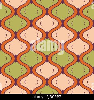 Seamless vector pattern with mosaic repeat texture on orange background. Simple geometric vintage wallpaper design. Stock Vector