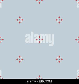 Seamless vector pattern with gentle flower dots tile on blue background. Simple geometrical flower wallpaper design. Stock Vector