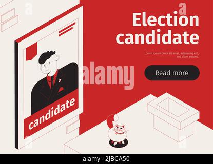 Isometric election horizontal banner with editable text button and ...