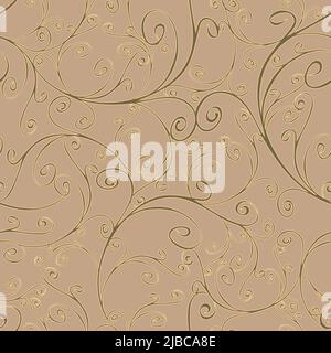Seamless vector pattern curved lines texture on light brown background. Beautiful luxury wallpaper design golden weaves. Ideal for fashion fabric. Stock Vector