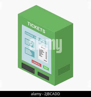 isometric green ticket vending machine atm isolated vector flat illustration Stock Vector