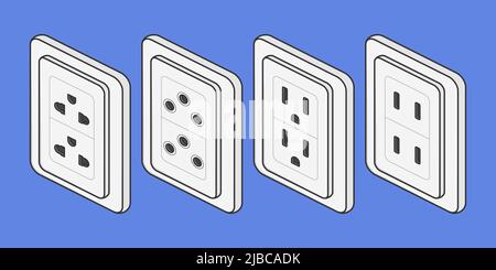 isometric power outlet set vector flat illustration Stock Vector