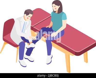 Woman consulting specialist in orthopedics clinic 3d isometric vector illustration Stock Vector