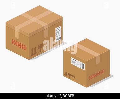 isometric cardboard box packages parcel detailed set vector flat illustration Stock Vector