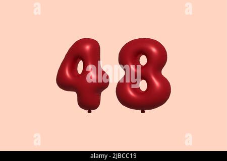 48 3d number balloon made of realistic metallic air balloon 3d rendering. 3D Red helium balloons for sale decoration Party Birthday, Celebrate anniversary, Wedding Holiday. Vector illustration Stock Vector