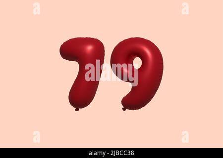 79 3d number balloon made of realistic metallic air balloon 3d rendering. 3D Red helium balloons for sale decoration Party Birthday, Celebrate anniversary, Wedding Holiday. Vector illustration Stock Vector