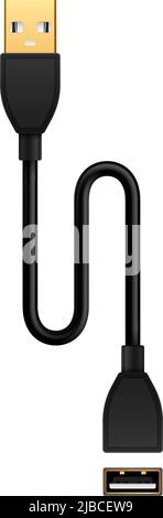 Composition with realistic image of usb extension cable for wired connection vector illustration Stock Vector
