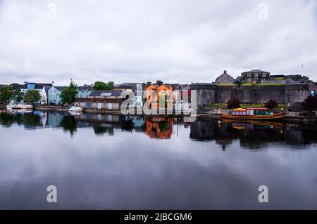 Dum tower of Athlone Castle and the Shannon River in Athlone, Ireland. Stock Photo
