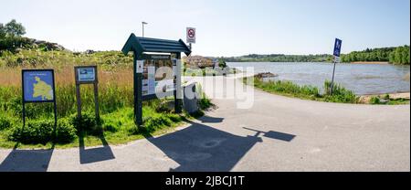 Panoramic view of Halandsvatnet lake with Information board at the main car park, Stavanger, Norway, May 2018 Stock Photo