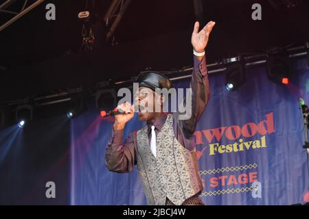 June 4, 2022, Cheltenham, England, United Kingdom: Wychwood Festival, one of the many festivities over the Jubilee holiday in the UK, took place on Cheltenham Racecourse 3-5 June. A packed schedule saw old favourites take the stage. Ska sensation The Selecter, played a set of their old favourites such as, â€˜Too much Pressureâ (Credit Image: © Rod Harbinson/ZUMA Press Wire) Stock Photo