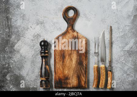 Utensil for barbecue, overhead view. Stock Photo