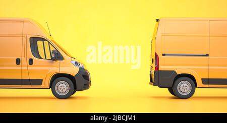 Yellow van on yellow background. Express delivery fleet concept. 3d illustration Stock Photo