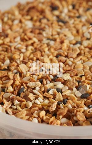 Everything seasoning in a plastic container Stock Photo