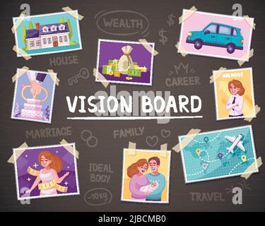 Vision board cartoon design with career and family symbols vector ...