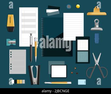 Office items set with ordanizer and sharpener realistic isolated vector illustration Stock Vector