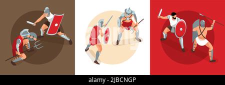 Isometric ancient rome gladiators infographics with editable text and ...