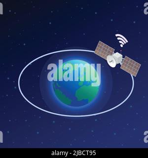 5g high speed internet isometric composition with view of earth globe orbit and artificial satellite image vector illustration Stock Vector