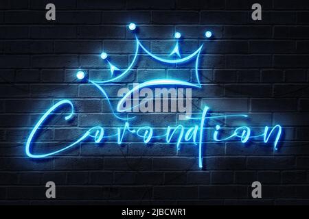 Coronation Neon Sign on a Dark Wall Stock Photo