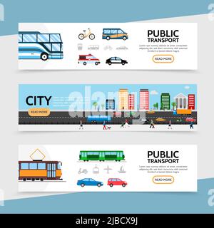 (Flat Public Transport Horizontal Banners Stock Vector