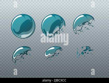 Soap bubble bursting. Animation frames set in cartoon style. Ball round  clean, soapy spherical figure, vector illustration Stock Vector Image & Art  - Alamy