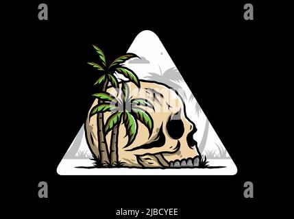 Skull skeleton head under coconut trees illustration design Stock Vector