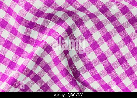 crumpled fabric Breakfast Magenta Print Scottish Square Cloth. Gingham Pattern Tartan Checked Plaids. Pastel Backgrounds For Tablecloths, Dresses Stock Photo