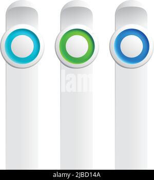 Trio of colorful round buttons on the white strips set collection for website, internet or applications with different colors and sizes vector illustr Stock Vector