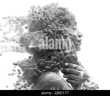 A portrait of an attractive woman combined with digitally generated image Stock Photo