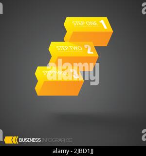 Web business infographic template with three light yellow horizontal blocks on dark background isolated vector illustration Stock Vector
