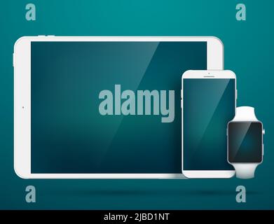Technology digital gadgets set with modern realistic smartphone tablet and smartwatch isolated vector illustration Stock Vector
