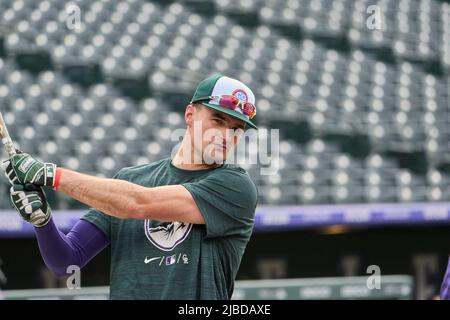 Denver CO, USA. 4th June, 2022. Atlanta right fielder Dansby Swanson. (7)  in the dugout during the game with Atlanta Braves and Colorado Rockies held  at Coors Field in Denver Co. David