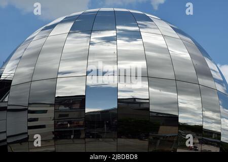 Large ball shaped mirror covered planetarium building in Bristol United Kingdom Stock Photo