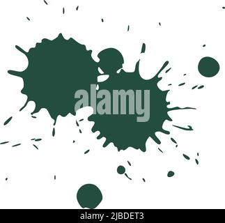 Color ink spot. Dark green paint splatter, grange texture isolated on white, inked splashes and stains, drops and blobs, decorative drips silhouette Stock Vector