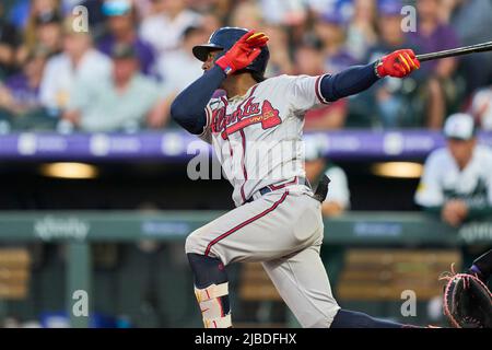 Atlanta Braves' Ozzie Albies (1) gets a hug from Orlando Arcia after hitting  a two-run home run in the fourth inning of a baseball game against the  Cincinnati Reds Tuesday, April 11