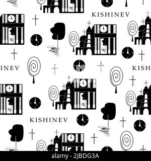 Kishinev, black and white seamless pattern Stock Vector